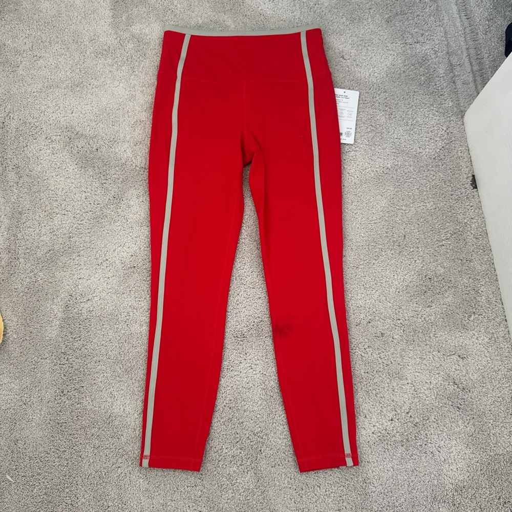 Brand New Athleta Ultra High Rise Red Leggings with Grey Stripe